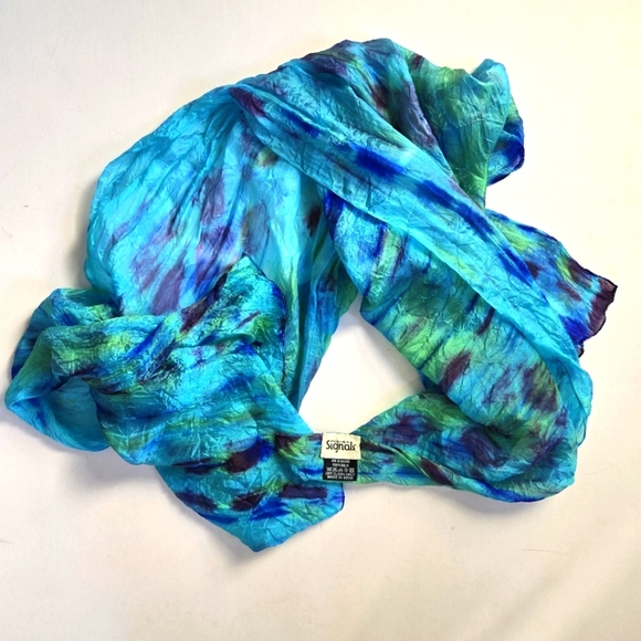 Pure 100% silk blue green tie dye scarf from Signals - Picture 1 of 4